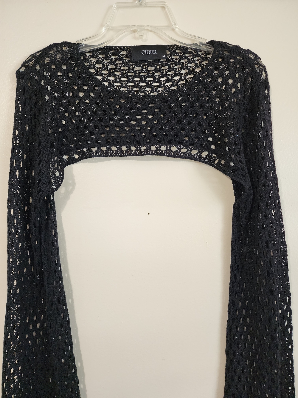 Cider Black Open Knit Cropped Shrug - Picture 3 of 5